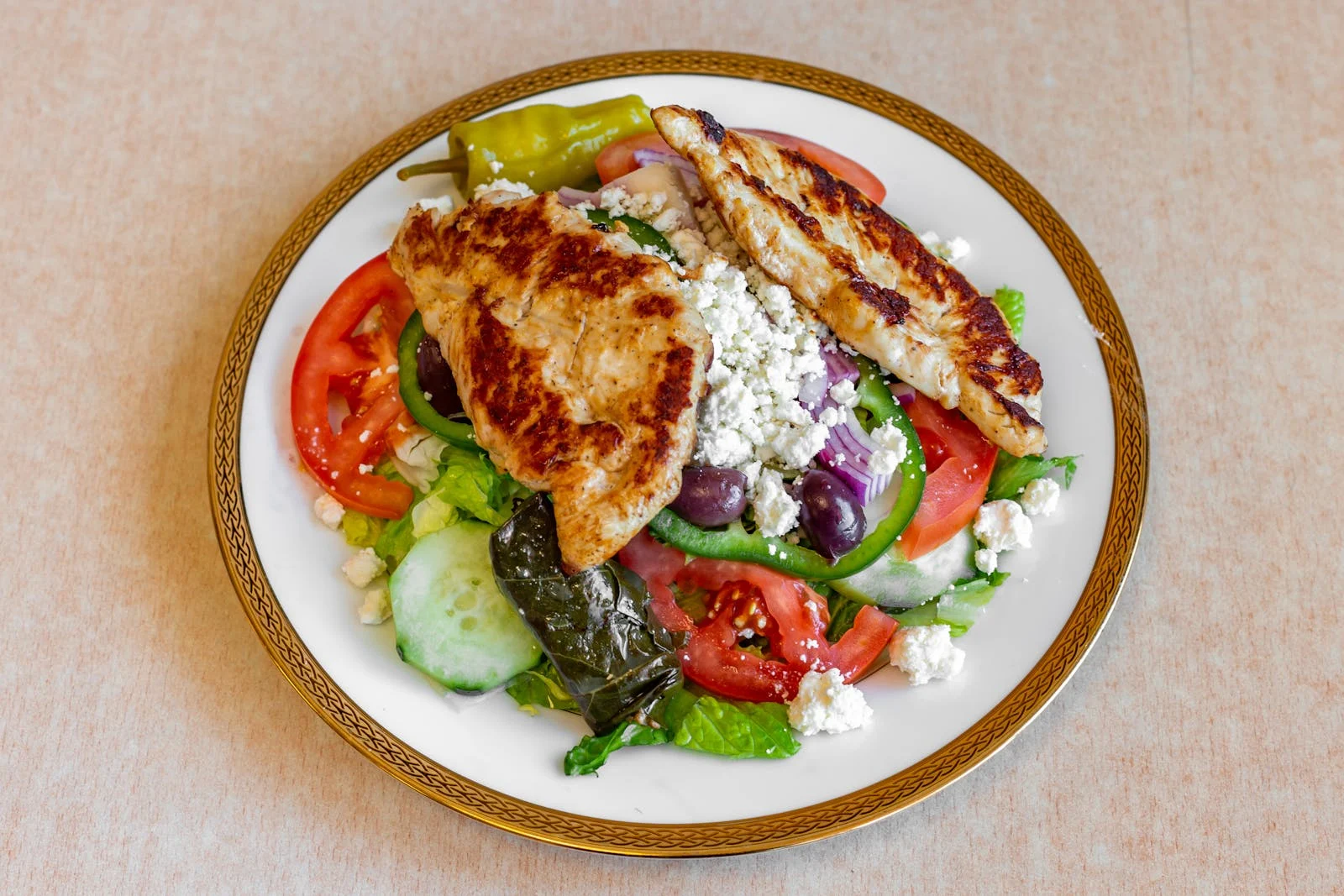 Grilled chicken Greek salad